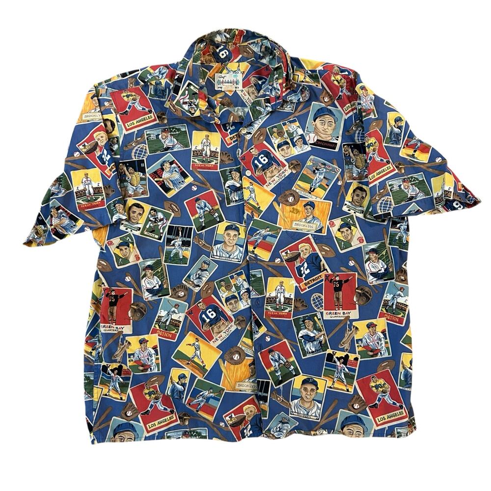 Reyn Spooner Hawaiian Shirt Mens Large Sports Nostalgia Baseball Football Dad